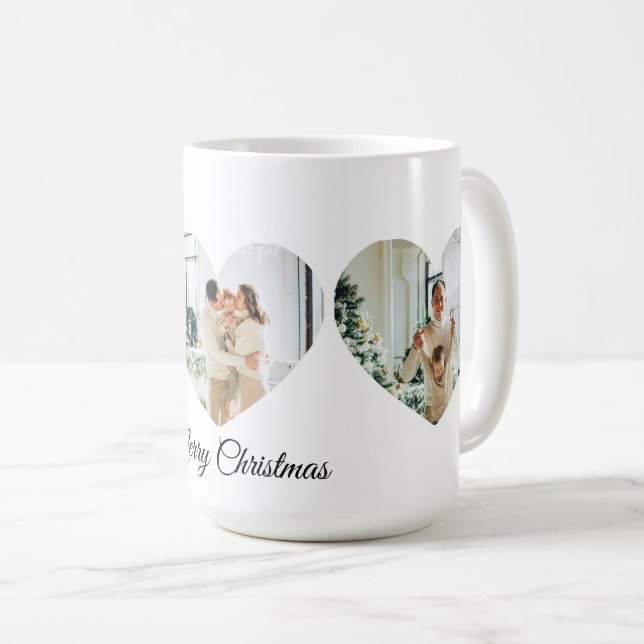 Merry Christmas Family Photo Collage Heart Mug (Devant droit)