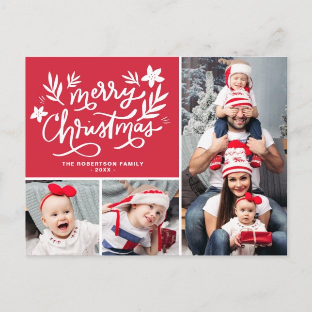 merry christmas family photo collage holiday postcard (Front)