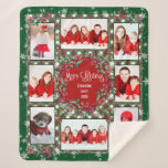 Merry Christmas Family Photo Collage Name Sherpa Blanket<br><div class="desc">Places for 8 of your favourite photos and short 3 lines of text (Name, Family and Year are shown on the example)… Red, green and white tartan plaid pattern, holly berries, holiday greenery and snowflakes decorate this vintage inspired Family Photo Collage Template design… It's a fun and easy DIY project...</div>