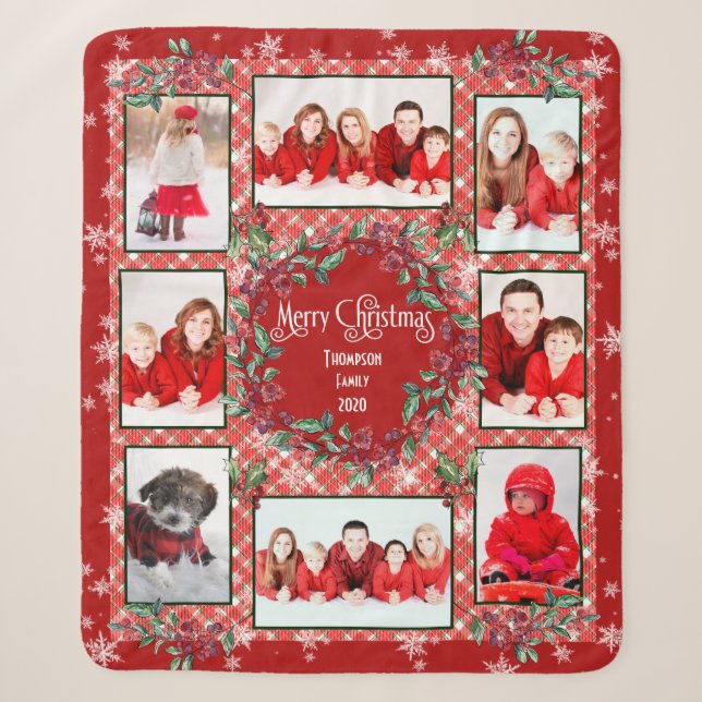 Merry Christmas Family Photo Collage Name Sherpa Blanket (Front)