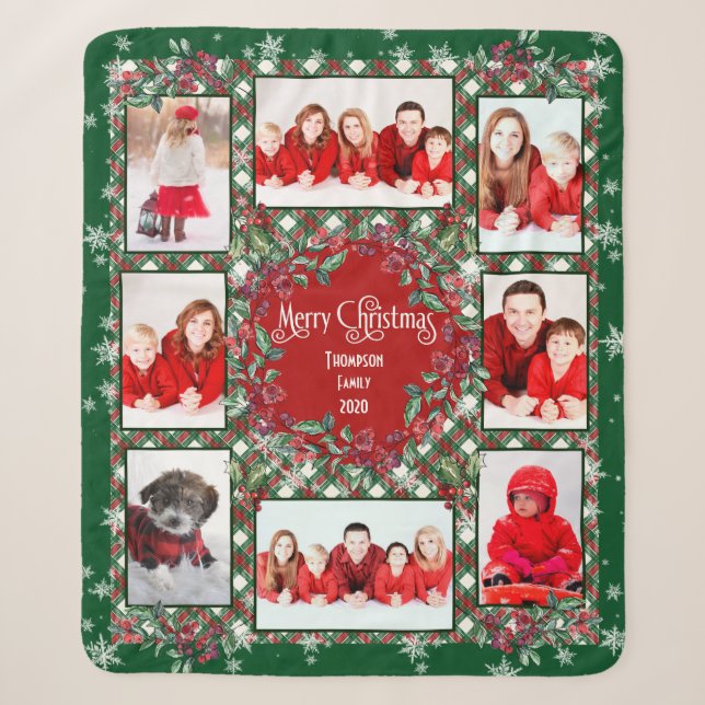Merry Christmas Family Photo Collage Name Sherpa Blanket (Front)