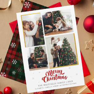 Merry Christmas Family Photo Collage Plaid Holiday Card