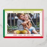 MERRY CHRISTMAS family photo colour block border Foil Holiday Card<br><div class="desc">by kat massard >>> WWW.SIMPLYSWEETPAPERIE.COM <<<
A simple card design featuring a simple border in shiny foil. Maximum area to display your beautiful family too with full frame horizontal photo</div>