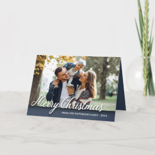 Merry Christmas Family Photo Elegant Modern Blue Holiday Card