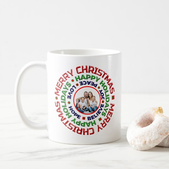 Merry Christmas Family Photo Holidays Personalize Coffee Mug (With Donut)