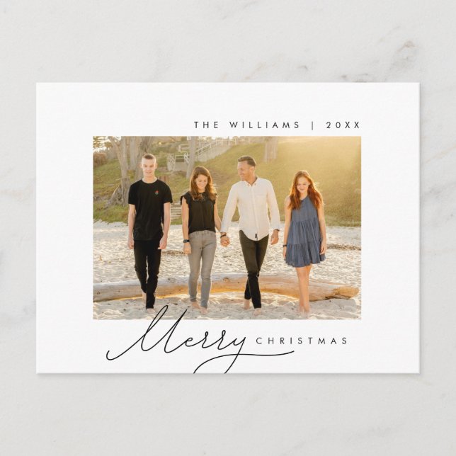 Merry Christmas, Family Photo, Minimalist Script Postcard (Front)