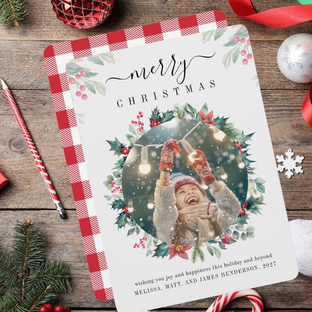 Merry Christmas Family Photo Mistletoe Berries Holiday Card (Merry Christmas Family Photo Mistletoe Berries Holiday Card)