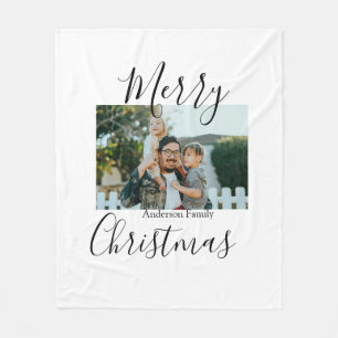 Merry Christmas family photo modern elegant rustic Fleece Blanket