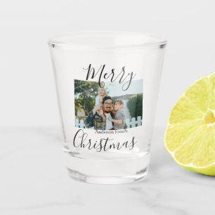 Merry Christmas family photo modern elegant rustic Shot Glass