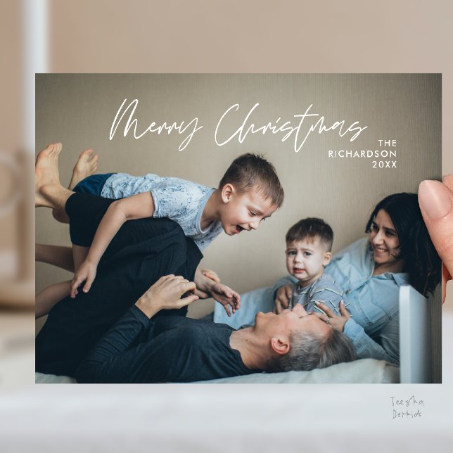 Merry Christmas Family Photo Modern Minimal Postcard (Merry Christmas Family Photo Modern Minimal Postcard)