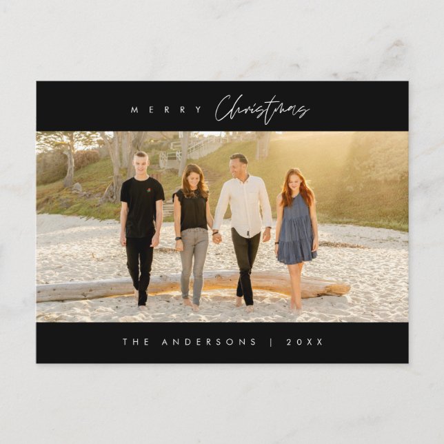 Merry Christmas, Family Photo, Modern Minimalist Postcard (Front)