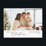 Merry Christmas Family Photo, Modern Romantic Postcard<br><div class="desc">Merry Christmas. Celebrate the season with this family photo postcard It is fully customisable and personalised with your own greeting messages. Please add your return address for easy mailing. It is simple,  easy,  yet modern minimalist and festive. This is the perfect postcard for sending your holiday wishes.</div>