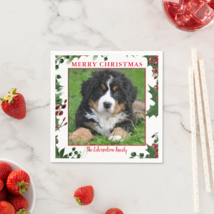 Merry Christmas family photo monogram name Napkin