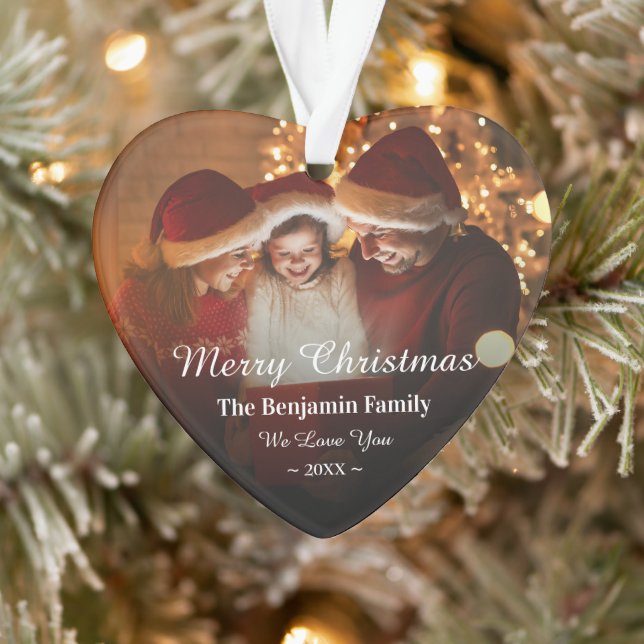 Merry Christmas Family Photo Personalize Ornament (Tree)
