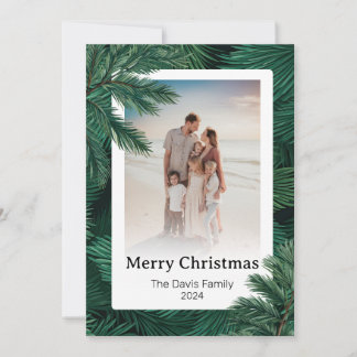 Merry Christmas Family Photo Pine Tree Holiday Card