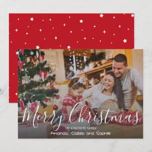Merry Christmas Family Photo Simple Red Stars Holiday Card