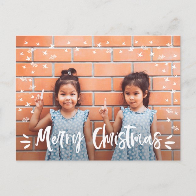 Merry Christmas Family Photo | Stars Hearts Holiday Postcard (Front)
