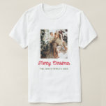 Merry Christmas Family Photo  T-Shirt<br><div class="desc">Proudly wear this "Merry Christmas Family Photo T-Shirt" at Christmas parties or to chill at home. Easily personalize with your family photo and family name. Purchase a t-shirt for each family member so you all match ! *** For more customization, please click the "customize further" link and use our design...</div>