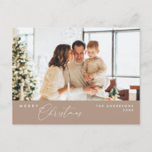 Merry Christmas Family Photo, Taupe Brown Postcard