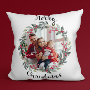 Merry Christmas family photo Throw Pillow