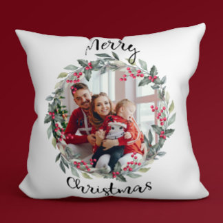 Merry Christmas family photo Throw Pillow