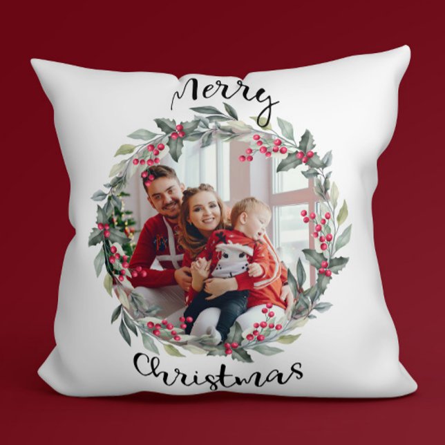 Merry Christmas family photo Throw Pillow (Creator Uploaded)