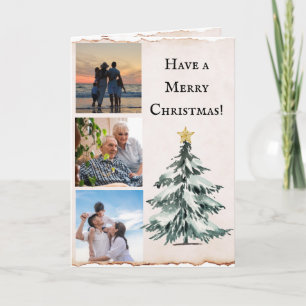 Merry Christmas Family Photo Watercolor Tree Card