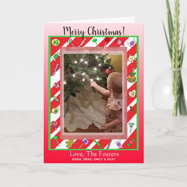 Merry Christmas Family Photo Whimsical Card (Front)