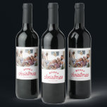 Merry Christmas Family Photo  Wine Label<br><div class="desc">Custom Christmas holiday wine labels in our red photo "Merry Christmas" design. Customize with your photo and names. Visit our store to see all coordinating Christmas cards   accessories in this design.</div>