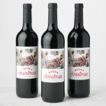 Merry Christmas Family Photo  Wine Label<br><div class="desc">Custom Christmas holiday wine labels in our red photo "Merry Christmas" design. Customize with your photo and names. Visit our store to see all coordinating Christmas cards   accessories in this design.</div>