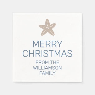 Merry Christmas Family Simple Coastal Starfish Napkin