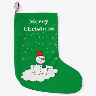 Merry Christmas Family Snowman Snowflakes Green Small Christmas Stocking