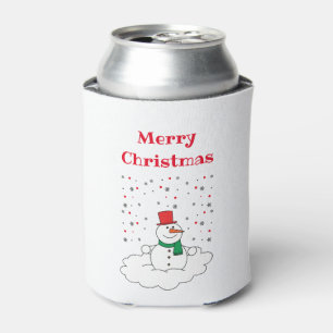 Merry Christmas Family Snowman Snowflakes White Can Cooler