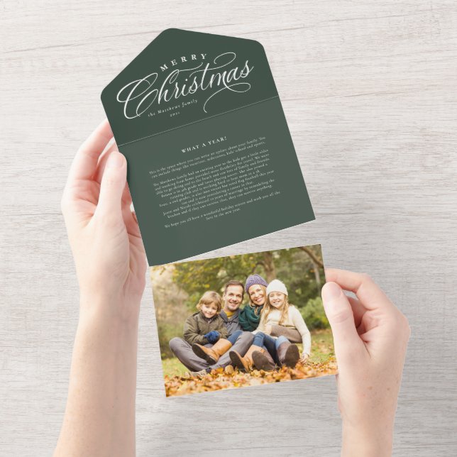 Merry Christmas family update green trifold All In One Invitation (Tearaway)