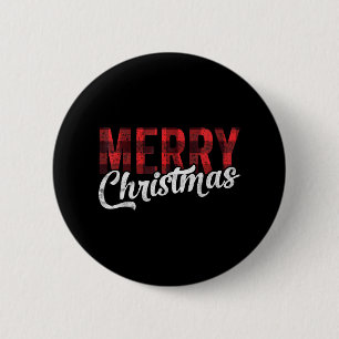 Merry Christmas Family Xmas Red Buffalo Plaid 2 Inch Round Button