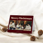 Merry Christmas Fancy Elegant Photo Red Foil Greeting Card<br><div class="desc">Celebrate the season with our personalized Christmas folded card. The front showcases 'Merry Christmas' in elegant decorative serif font in real foil gold,  above three photos. Inside the top fold,  add five more photos. On the back,  include three additional photos to complete this festive keepsake.</div>