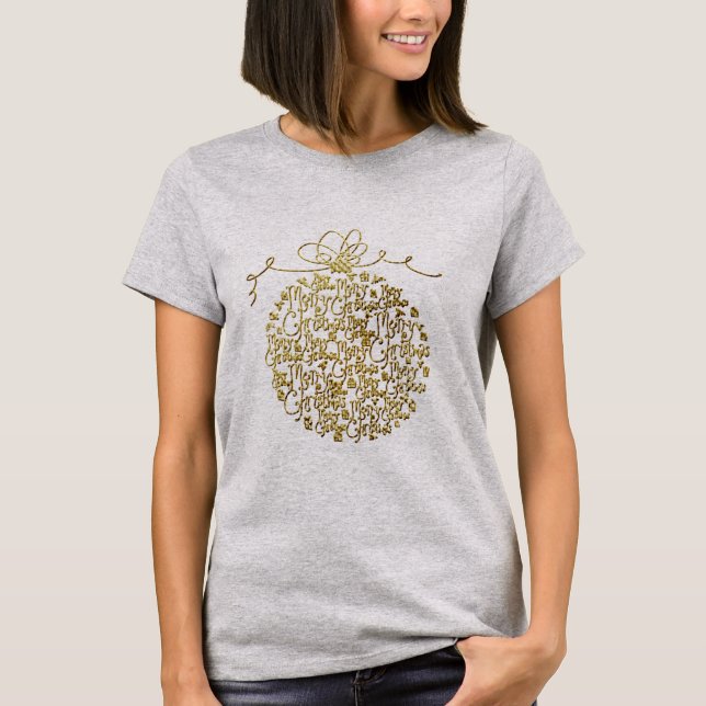 Merry Christmas Fancy Gold Ornament T-Shirt (Front)