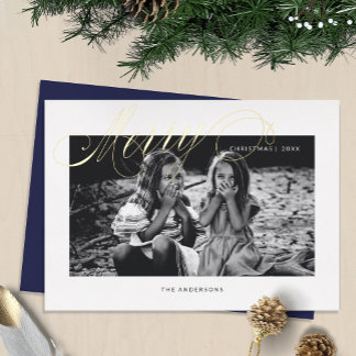 Merry Christmas Fancy Script Modern Foil Holiday Card
