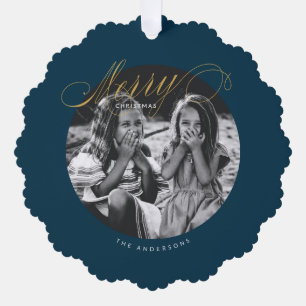 Merry Christmas Fancy Script Modern  Ornament Card