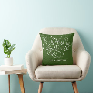 Merry Christmas Fancy Script Name Custom Throw Pillow