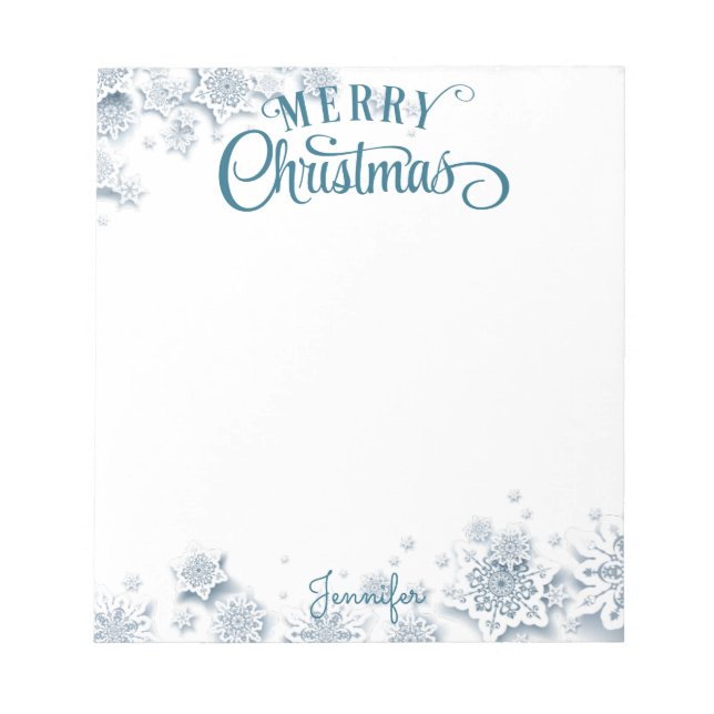 Merry Christmas Fancy Script Snow w Name Gift Note (Front)