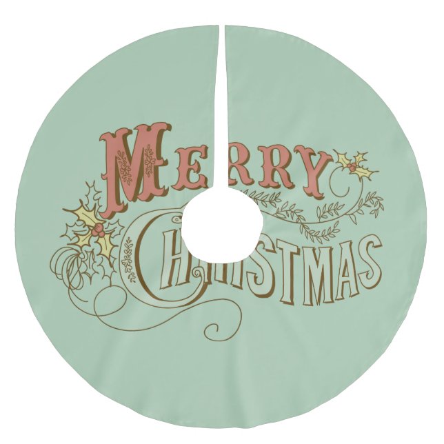 Merry Christmas Fancy Text Design 2 Brushed Polyester Tree Skirt (Front)