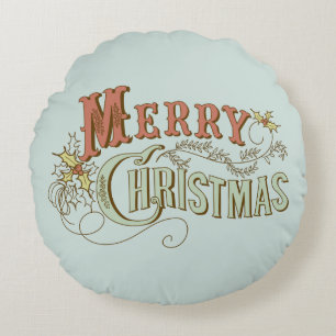 Merry Christmas Fancy Text Design 2 Round Pillow