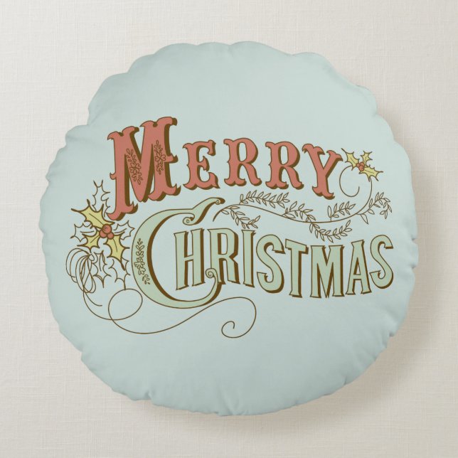 Merry Christmas Fancy Text Design 2 Round Pillow (Front)