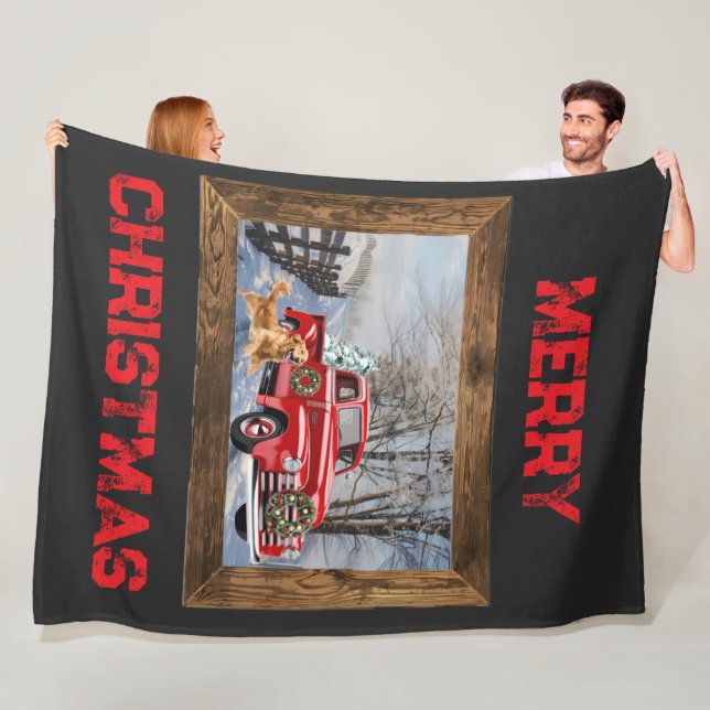 Merry Christmas Farm With Dog Throw Fleece Blanket (In Situ)