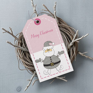 Merry Christmas Fashion Houndstooth Pattern Santa Gift Tags