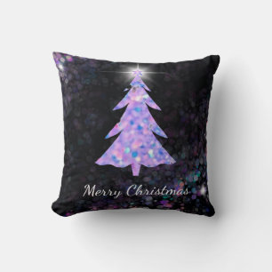 Merry Christmas faux glitter christmas tree, star Throw Pillow