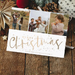 Merry Christmas Faux Gold 3 Photo Christmas  Postcard<br><div class="desc">Elegant and simple Christmas greetings card featuring stylish 'Merry Christmas' text in faux gold foil. This sophisticated design includes space for three photos,  allowing you to customize it with your unique images and information. Perfect for sending warm holiday wishes,  this personalized card combines modern elegance with a personal touch.</div>