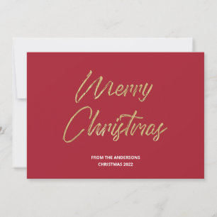 Merry Christmas Faux Gold Foil and Red Holiday Card