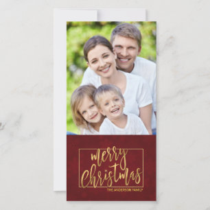 Merry Christmas Faux Gold Foil Hand-Lettered Photo Holiday Card